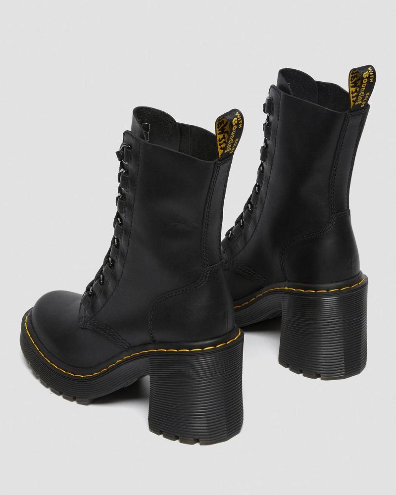 Botas de Tacon Dr Martens Chesney Cuero Flared Heel Mujer Negros | MX 632TCE